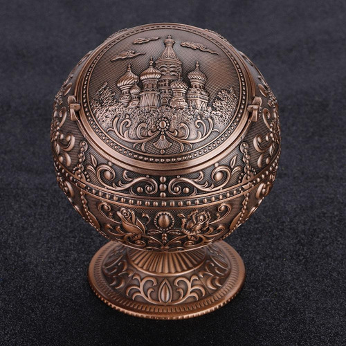 Cinzeiro Redondo Metal Vintage Bronze Vermelho - Imagem 5