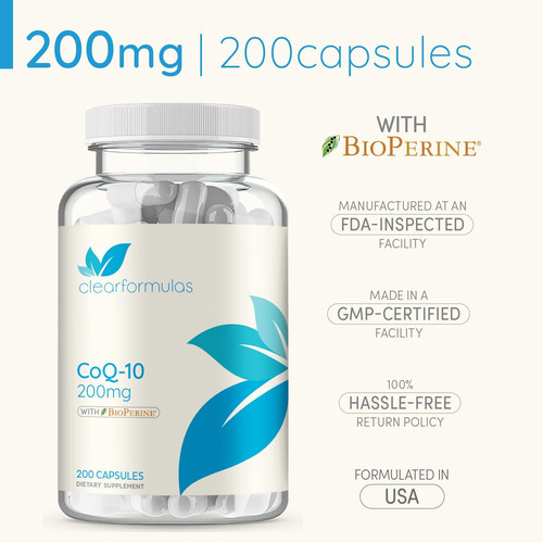Clear Formulas Coqmg 200 Cápsulas Com Absorção De Bioperina - Imagem 6