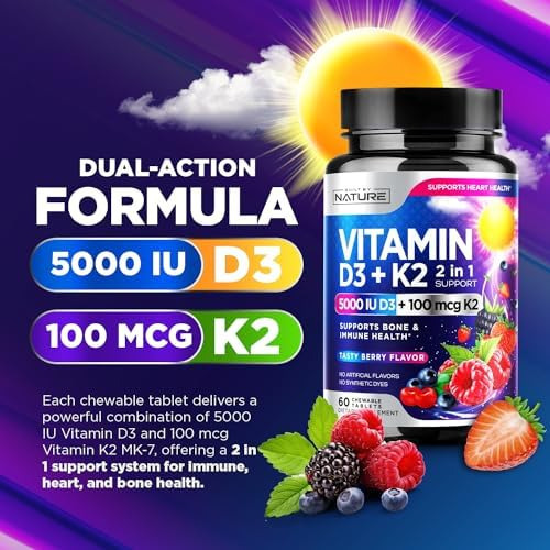 Vitamina D3 K2 - Vitamina D Mastigável 5000 Ui E K2 Mk-7 100 - Imagem 3