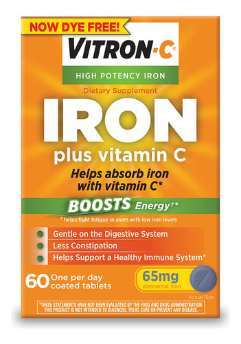 Suplemento De Ferro Vitron-c De Alta Potência 65 Mg + Vitami