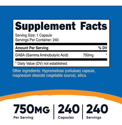 Suplemento Nutricost Gaba (ácido Gama-aminobutírico) 750 Mg - Imagem 2