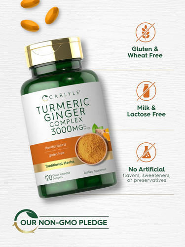 Suplemento De Cúrcuma E Gengibre Carlyle 3000 Mg | 120 Cápsu - Imagem 4