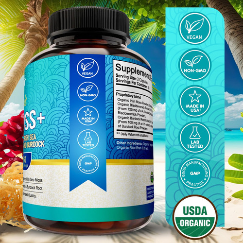 Nutriflair Organic Irish Sea Moss 1600mg, 120 Cápsulas Plus - Imagem 6