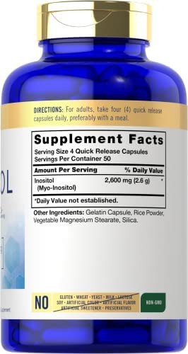 Carlyle Inositol Cápsulas 2600mg | 200 Contagem | Suplemento - Imagem 2
