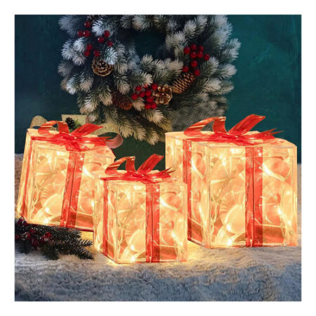 Caixa Ou Conjunto De Presente Iluminado De Natal De 3 Peças. - Imagem 8