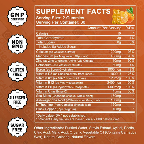 Gomas De Cálcio De 1200 Mg Com Vitamina D3, K2, B12 E B6 - S - Imagem 2