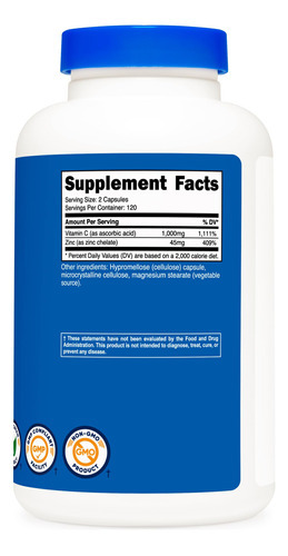 Suplemento Nutricost De Vitamina C Com Zinco 1000 Mg/45 Mg - Imagem 5