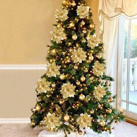 30 Peças De Flores De Natal Artificiais Douradas Brilhantes - Imagem 5