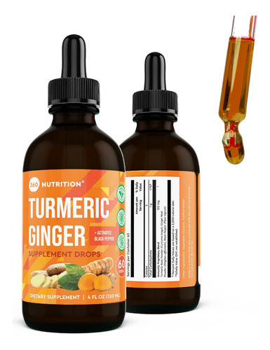 360 Nutrition Gotas De Suplemento De Cúrcuma E Gengibre, Cur - Imagem 3