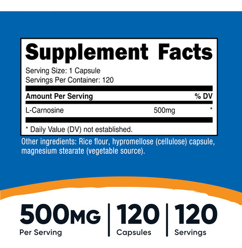 Suplemento Nutricost L-carnosina 500mg 120 Cápsulas - Imagem 3