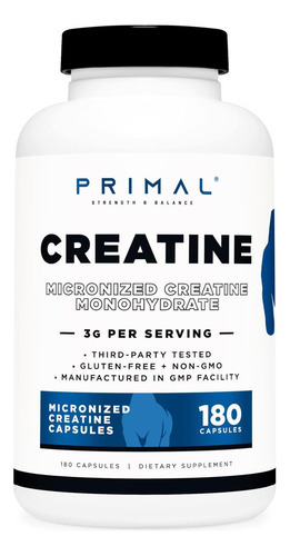 Monohidrato De Creatina Primal (3.000 Mg, 180 Cápsulas) - Su