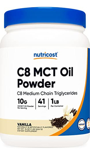 Óleo Mct Em Pó Nutricost C8 454g (sabor De Baunilha) 95% C8