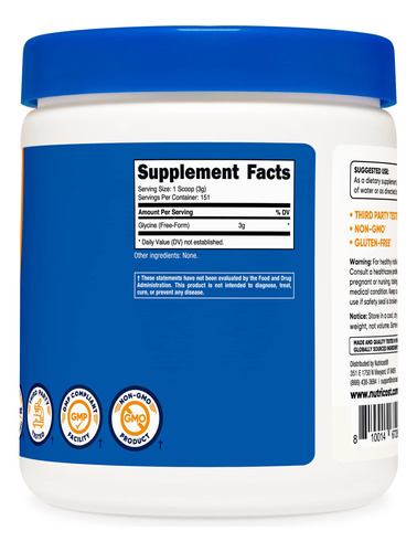 Glicina Em Pó Nutricost 454g - Não Transgênica, Sem Glúten, - Imagem 4