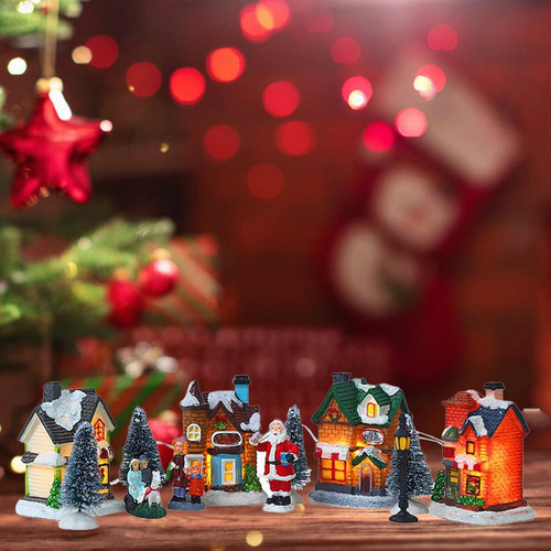 Casas De Vila De Natal, Enfeite De Natal De Resina Com Luz - Imagem 5