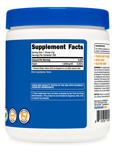 Vitamina B3 (niacina) Em Pó Nutricost 250g - 1g Por Porção - Imagem 6