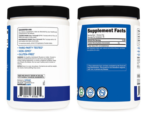 Suplemento Nutricost Creatina Monohidratada Em Pó 500g Blue - Imagem 6
