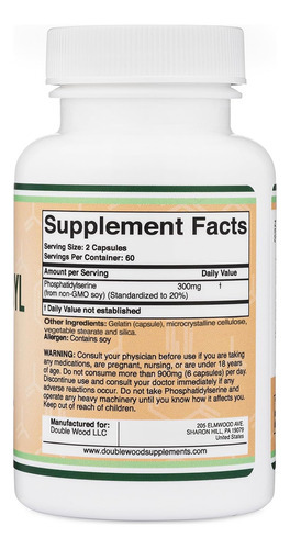 Suplemento De Fosfatidilserina 300 Mg Por Porção, 120 Cápsul