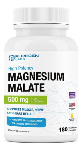 Puregen Labs Malato De Magnésio 500mg | Magnésio Elemental D
