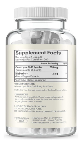 Clear Formulas Coqmg 200 Cápsulas Com Absorção De Bioperina - Imagem 2