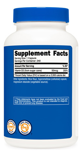 Suplemento Nutricost Vitamina D2 2000 Ui 240 Cápsulas Vegana - Imagem 6