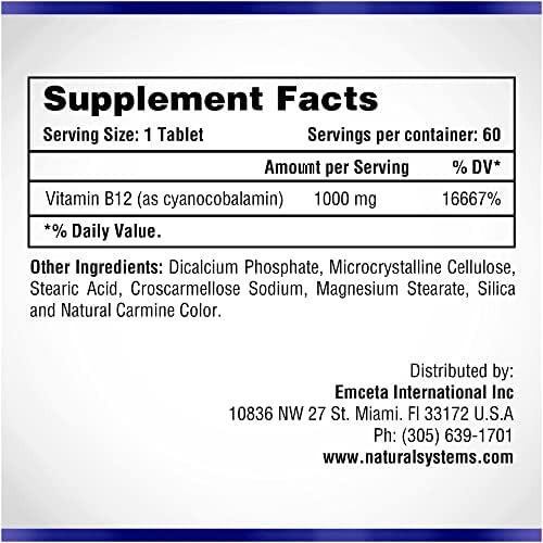 Vitamina B-12 Marca Natural Systems, 1000 Mcg, 60 Pastilhas - Imagem 2
