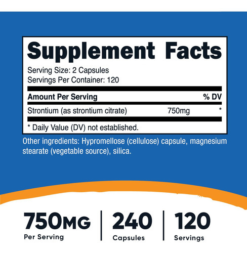 Suplemento Nutricost Citrato De Estrôncio 750 Mg 240 Cápsula - Imagem 3
