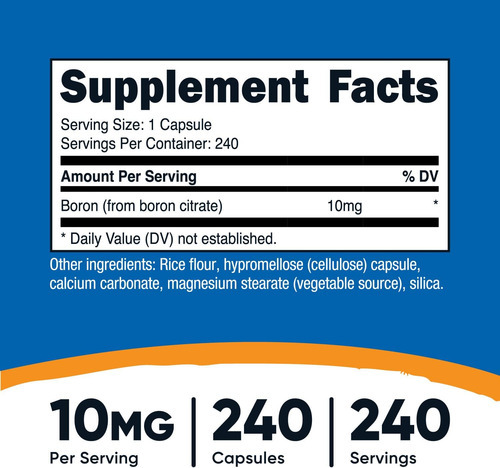 Cápsulas De Boro Nutricost 10mg, 240 Cápsulas Vegetarianas, - Imagem 2