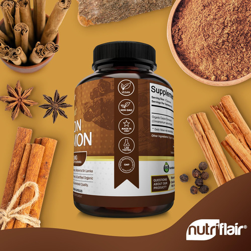 Suplemento Orgânico De Canela Do Ceilão Nutriflair 1200 Mg, - Imagem 3