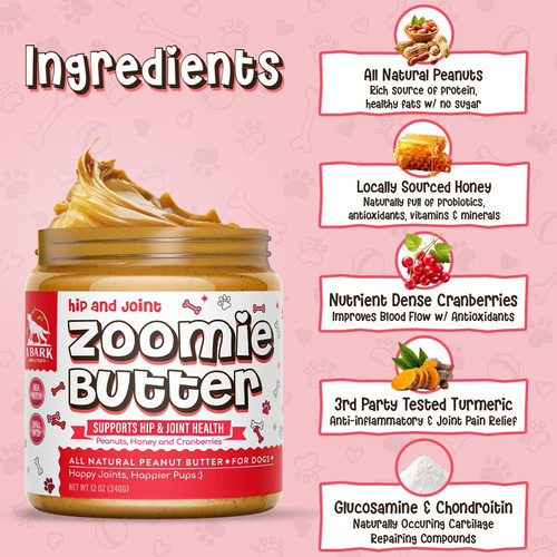 Zoomie Butter Hip & Joint Dog Amendon Mutter Spread Suppleme - Imagem 3