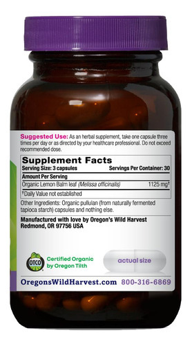 Suplemento De Erva-cidreira Wild Harvest Do Oregon 1125 Mg 9 - Imagem 2