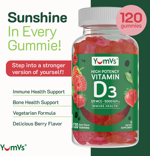 Gomas De Vitamina D3 De Alta Potência Yumvs 5000 Ui 125 Mcg - Imagem 2