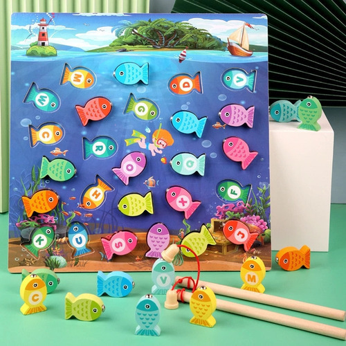 Brinquedo De Pesca Magnético Cognitivo Com Alfabeto De Madei - Imagem 4
