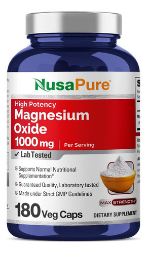 Óxido De Magnésio Nusapure 1.000 Mg Por Porção De 180 Cápsul