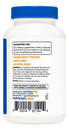 Suplemento Nutricost Tartarato De L-carnitina 1000 Mg 120 Cá - Imagem 5