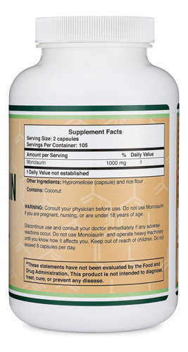Suplemento De Suporte Imunológico Monolaurina 1.000 Mg Por P - Imagem 2