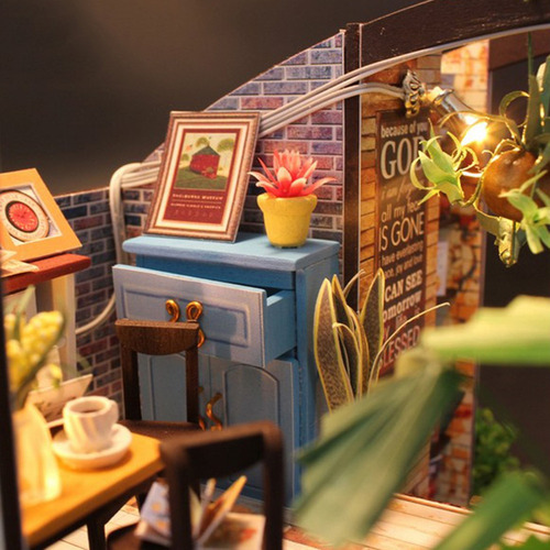 1:24 Diy Kit Casa De Bonecas Em Miniatura Time Travel Coffee - Imagem 6