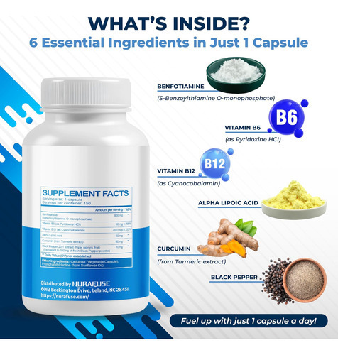 Nurafuse Benfotiamina Lipossomal 600mg Com Vitamina B6, Vita - Imagem 2