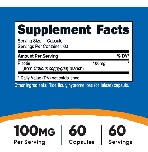 Suplemento Nutricost Fisetina Em Cápsulas 100mg, 60 Cápsulas - Imagem 3
