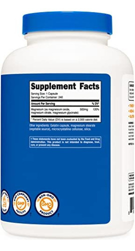 Complexo De Magnésio Nutricost 500 Mg, 240 Cápsulas - Óxido - Imagem 3