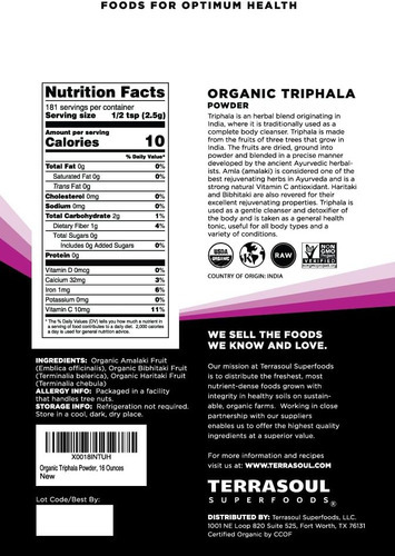 Pó Triphala Orgânico Terrasoul Superfoods -1 Libra - Imagem 2