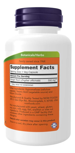 Now Foods Supplements, Raiz De Gengibre (zingiber Officinale - Imagem 2