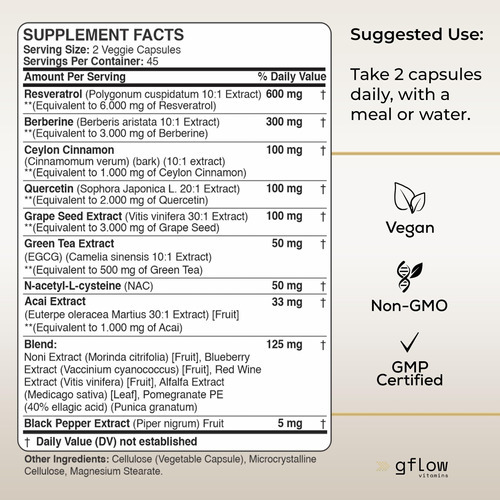Suplemento De Resveratrol De Vitaminas Gflow - 6000mg De For - Imagem 2
