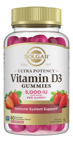 Gomas Solgar De Vitamina D3 Para Adultos 5.000 Ui De Suporte