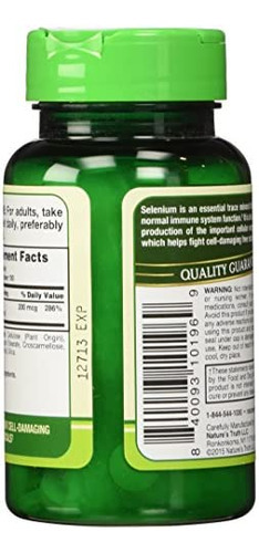 Suplementos Natures Truth Selenium 200 Mcg, 100 Contagens - Imagem 3
