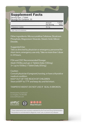 Earthnutri Ki-radi Comprimidos De Iodeto De Potássio 65 Mg - Imagem 2