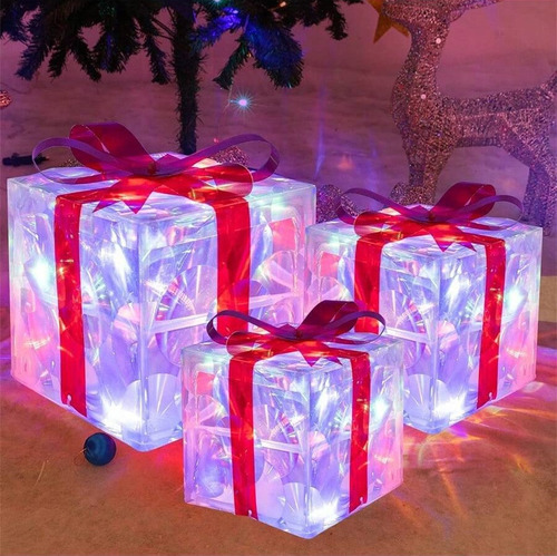 [ 3 Caixas De Presente Luminosas, Decoração De Jardim Ao Ar - Imagem 2