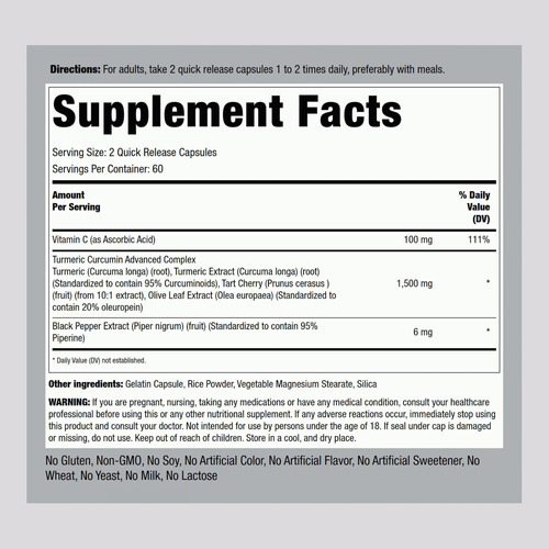 Suplemento De Curcumina E Cúrcuma Piping Rock 1500 Mg | 120 - Imagem 2