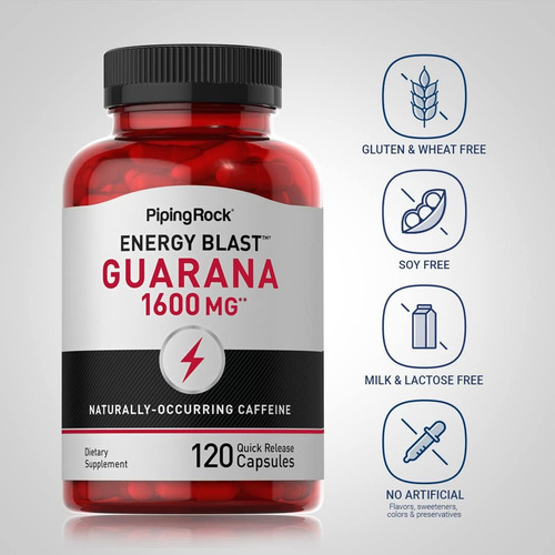 Piping Rock Guaraná Cápsulas 1600 Mg | Contagem 120 | Compri - Imagem 3