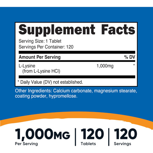 Suplemento Nutricost L-lisina 1000 Mg 120 Comprimidos - Imagem 3