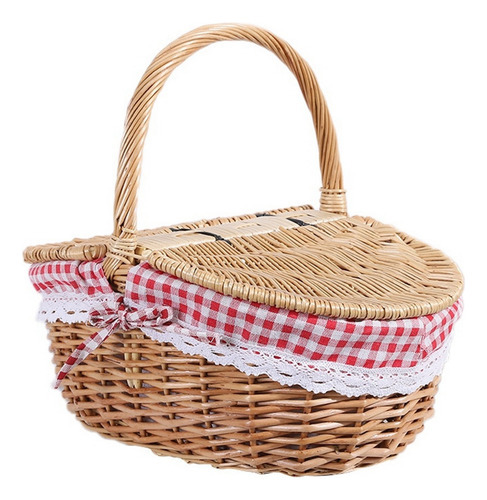 Cesta De Piquenique De Vime Estilo Country Com Tampa